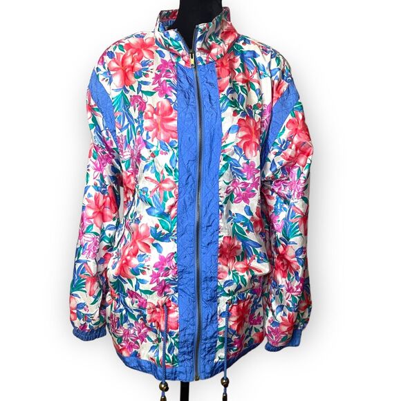 Lavon Windbreaker Bomber Jacket Women's M Multicolored Floral Print VTG Zipper - Picture 3 of 12